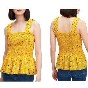 Kate Spade - Women’s ‘Fleurette Toss’ Smocked Floral Tank Top - Yellow, Medium